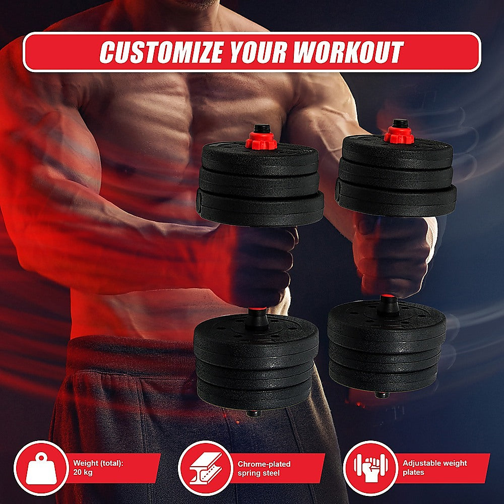 Weightlifting Machines & Racks: 20kg Adjustable Rubber Dumbbell Set Barbell Home GYM Exercise Weights