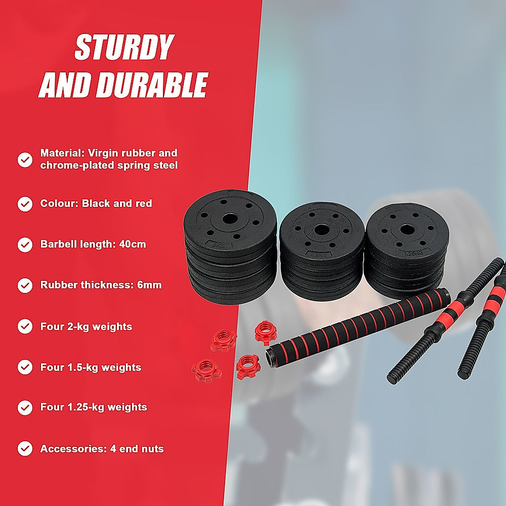 Weightlifting Machines & Racks: 20kg Adjustable Rubber Dumbbell Set Barbell Home GYM Exercise Weights