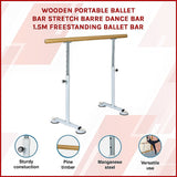 Wooden Portable Ballet Bar Stretch Barre Dance Bar 1.5M Freestanding Ballet Bar