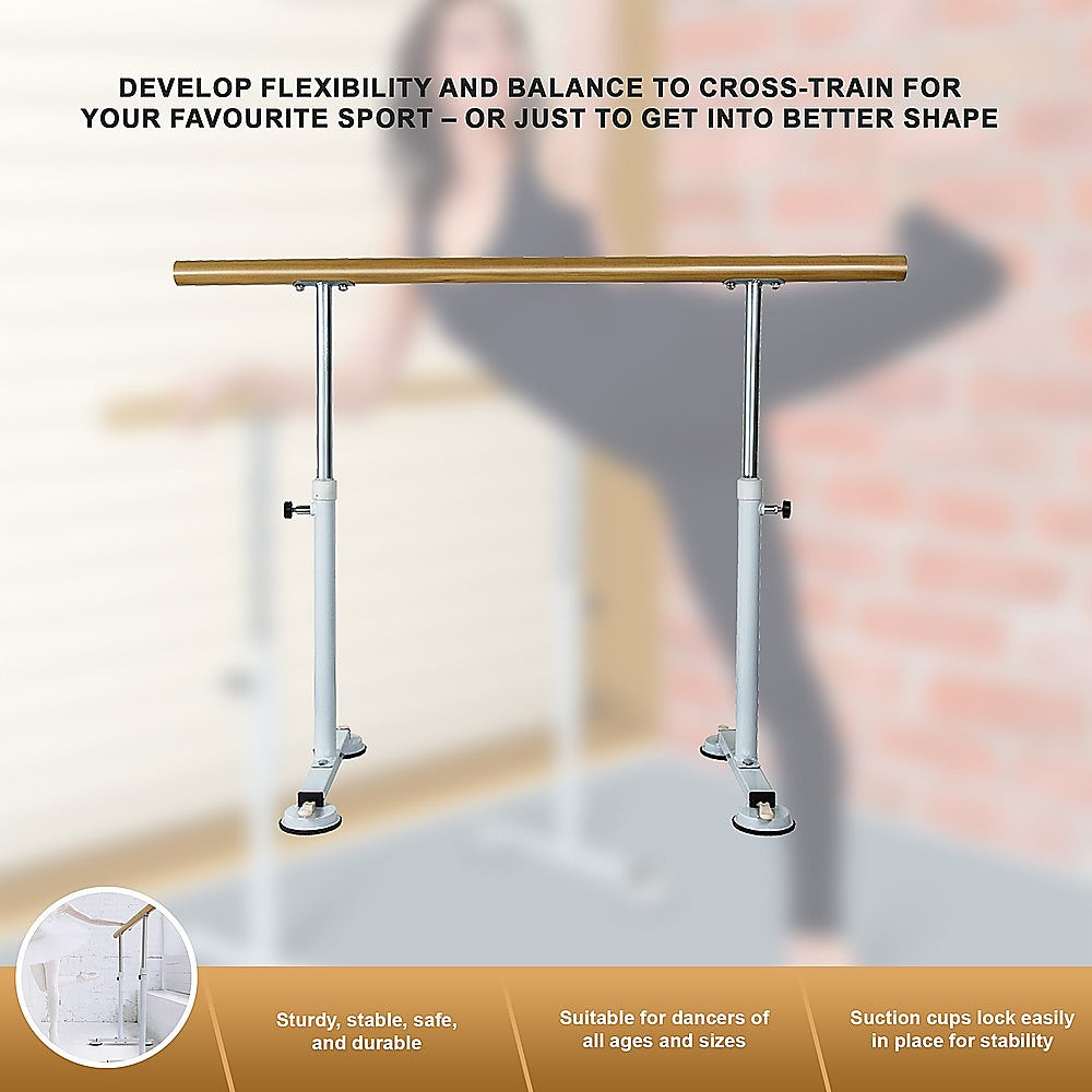 Gym Equipment & Accessories: Wooden Portable Ballet Bar Stretch Barre Dance Bar 1.5M Freestanding Ballet Bar