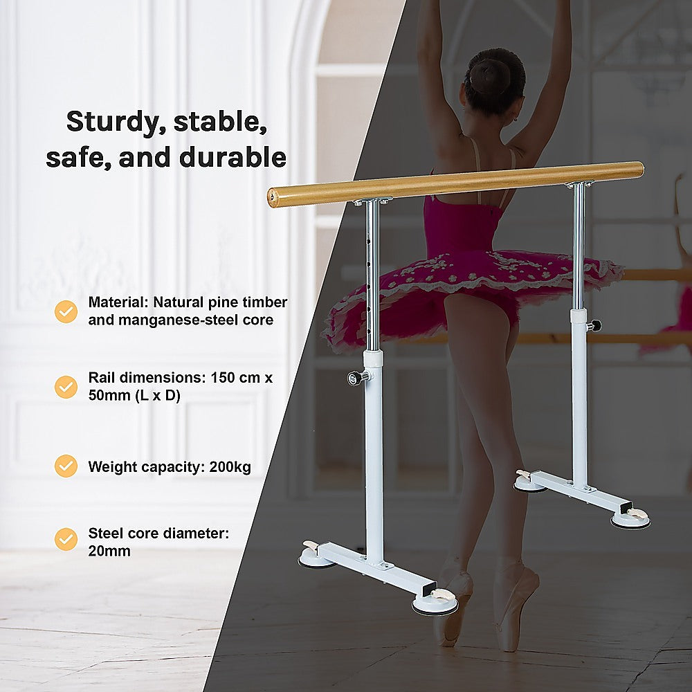 Gym Equipment & Accessories: Wooden Portable Ballet Bar Stretch Barre Dance Bar 1.5M Freestanding Ballet Bar
