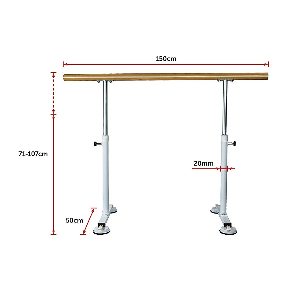 Gym Equipment & Accessories: Wooden Portable Ballet Bar Stretch Barre Dance Bar 1.5M Freestanding Ballet Bar