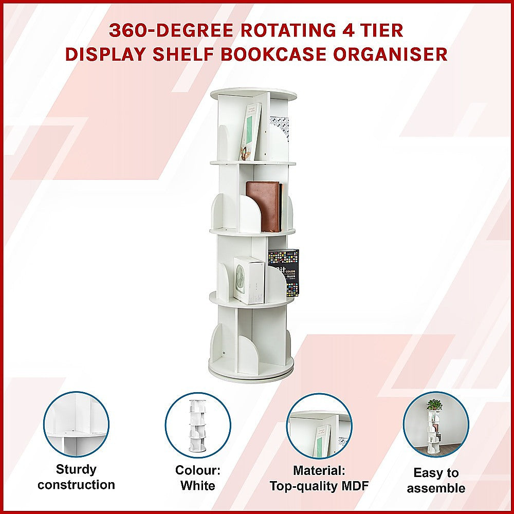 Bookcases & Shelves: 360-degree Rotating 4 Tier Display Shelf Bookcase Organiser