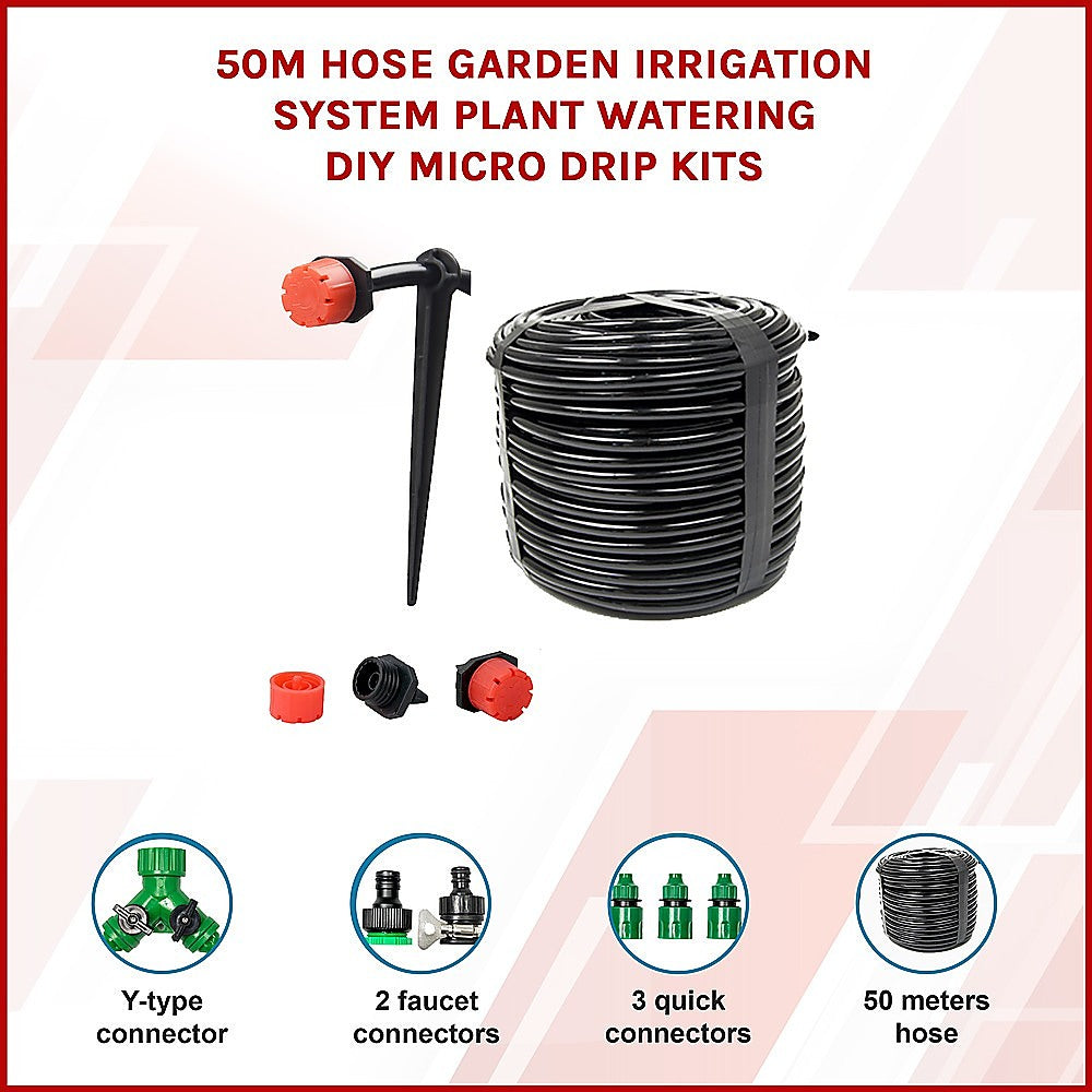 Irrigation Pumps: 50M Hose Garden Irrigation System Plant Watering DIY Micro Drip Kits