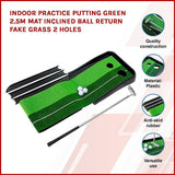 Activity Games: Indoor Practice Putting Green 2.5m Mat Inclined Ball Return Fake Grass 2 Holes
