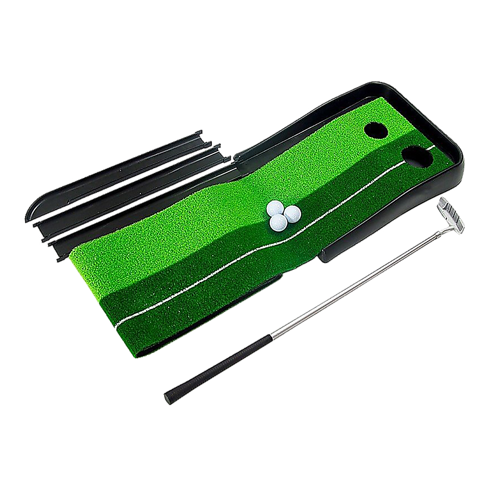 Activity Games: Indoor Practice Putting Green 2.5m Mat Inclined Ball Return Fake Grass 2 Holes