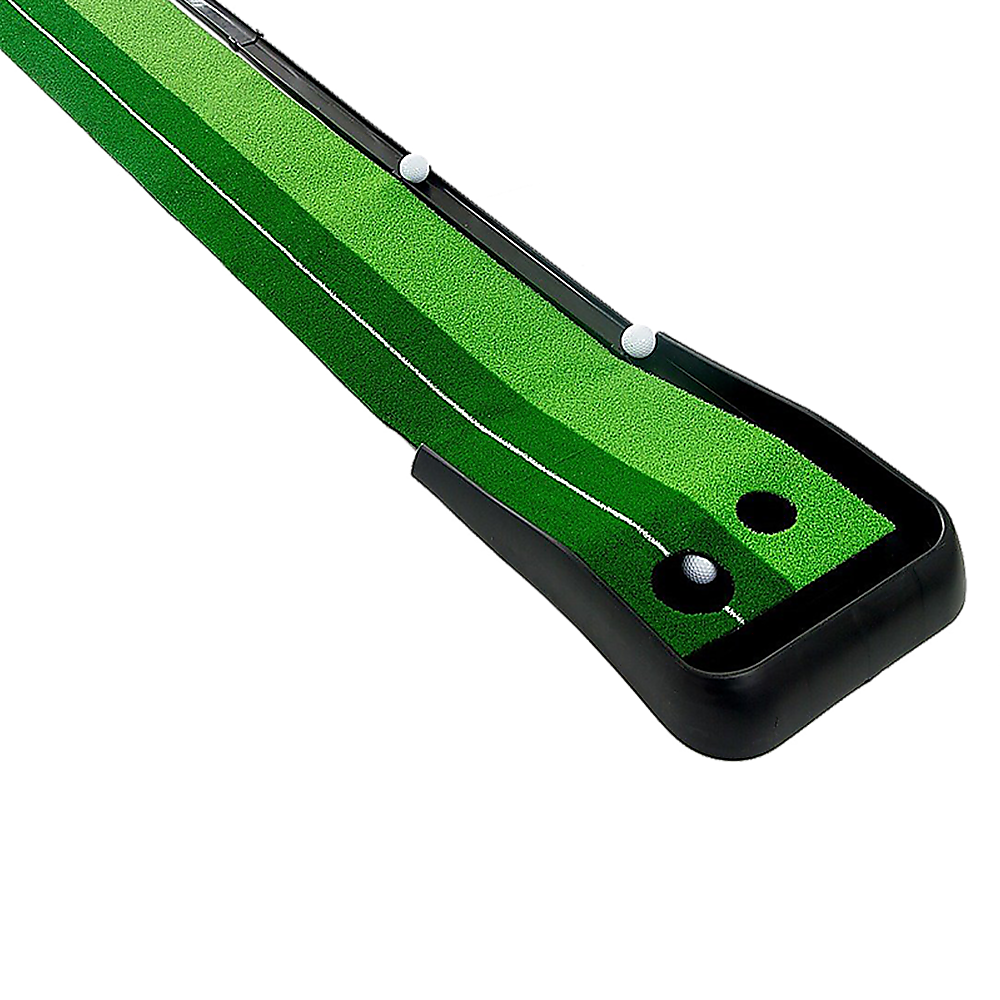 Activity Games: Indoor Practice Putting Green 2.5m Mat Inclined Ball Return Fake Grass 2 Holes