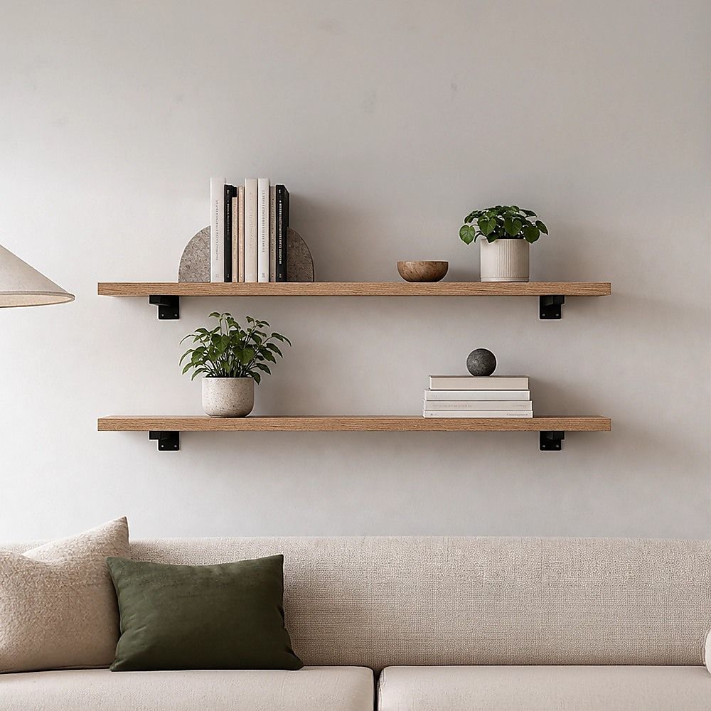 20cm Floating Shelf Brackets Industrial Metal Shelving Supports 4-Pack - Black