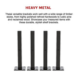 20cm Floating Shelf Brackets Industrial Metal Shelving Supports 4-Pack - Black