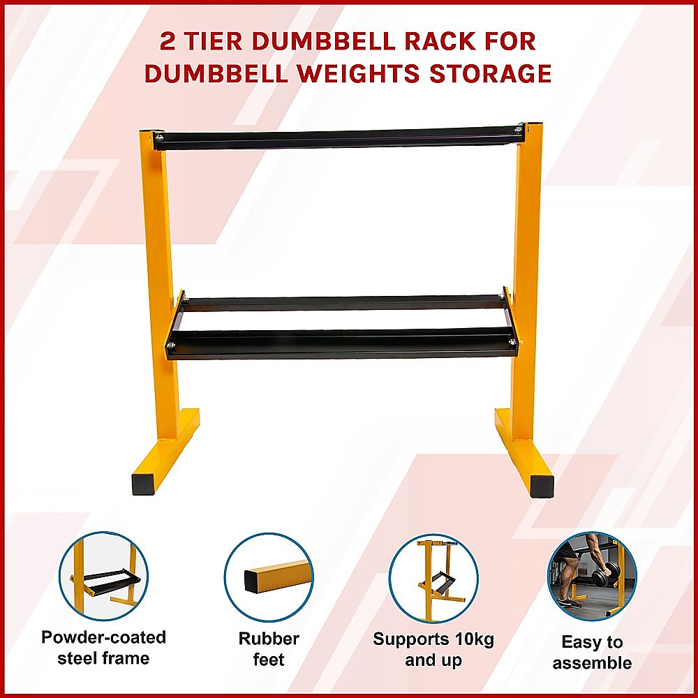 Gym Equipment & Accessories: 2 Tier Dumbbell Rack for Dumbbell Weights Storage