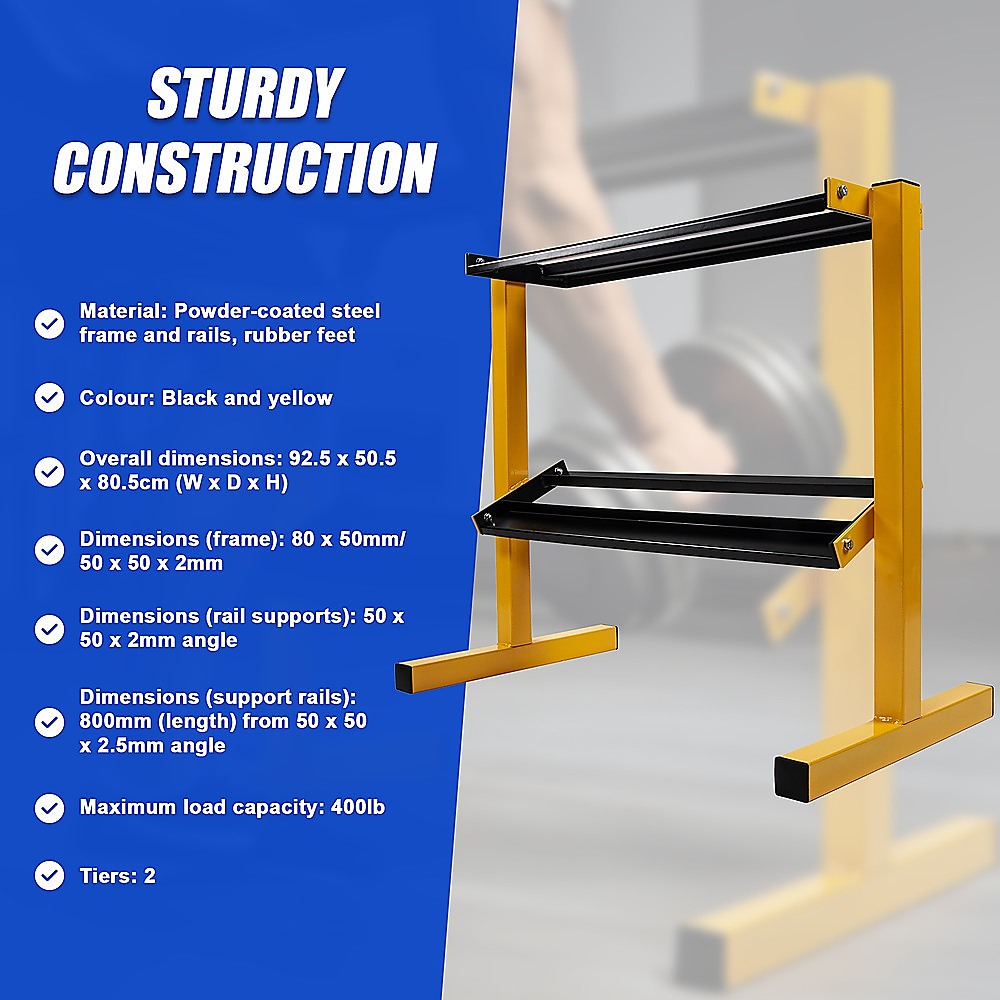 Gym Equipment & Accessories: 2 Tier Dumbbell Rack for Dumbbell Weights Storage