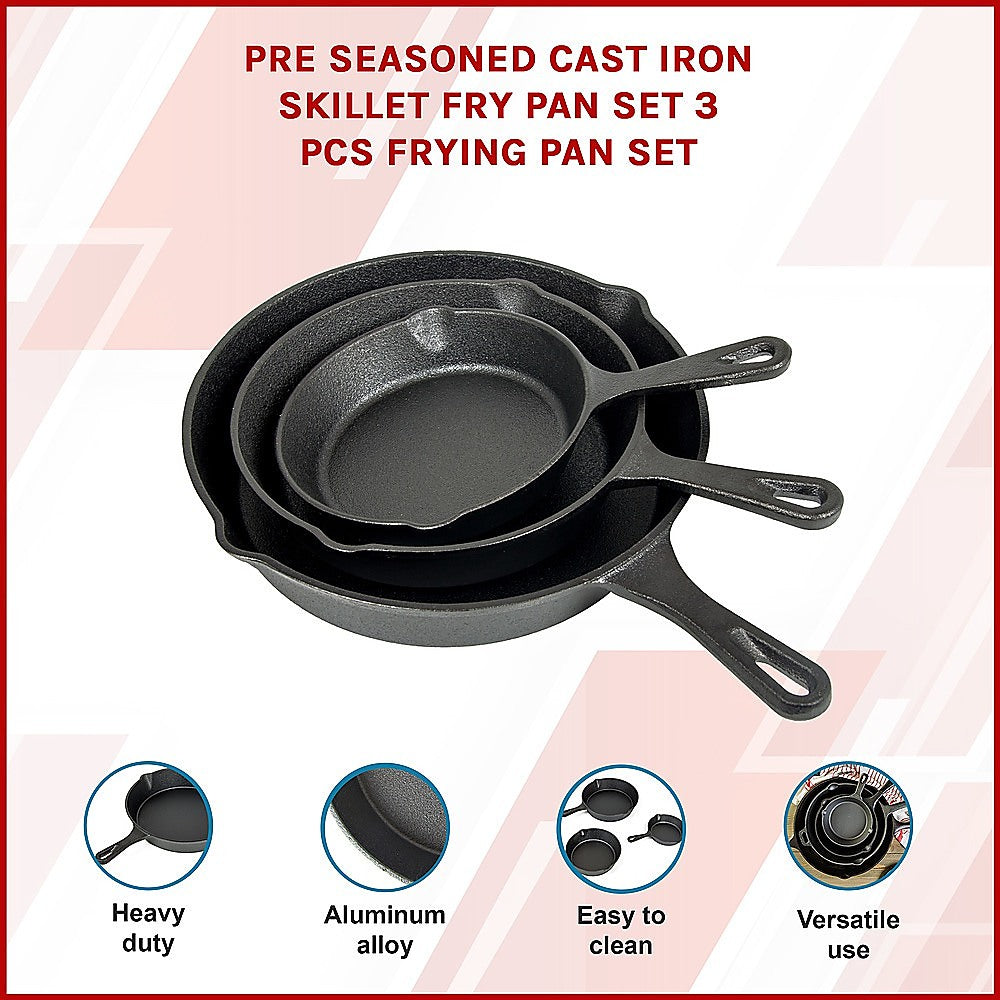 Kitchen Utensils: Pre Seasoned Cast Iron Skillet Fry Pan Set 3 Pcs Frying Pan Set
