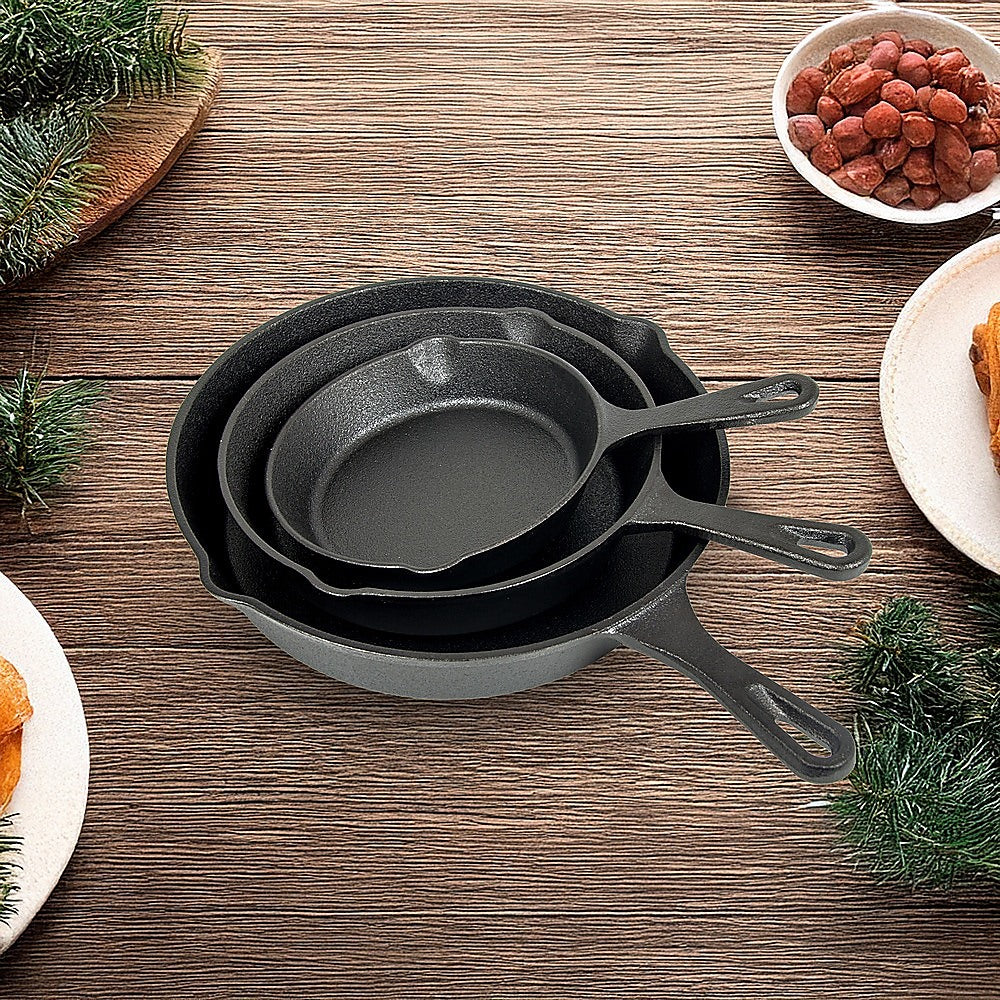 Kitchen Utensils: Pre Seasoned Cast Iron Skillet Fry Pan Set 3 Pcs Frying Pan Set