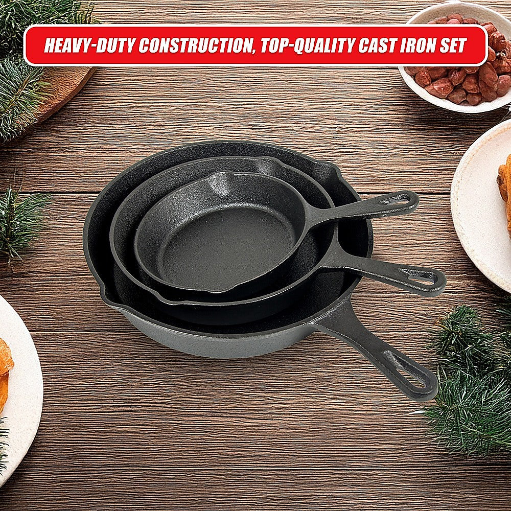 Kitchen Utensils: Pre Seasoned Cast Iron Skillet Fry Pan Set 3 Pcs Frying Pan Set