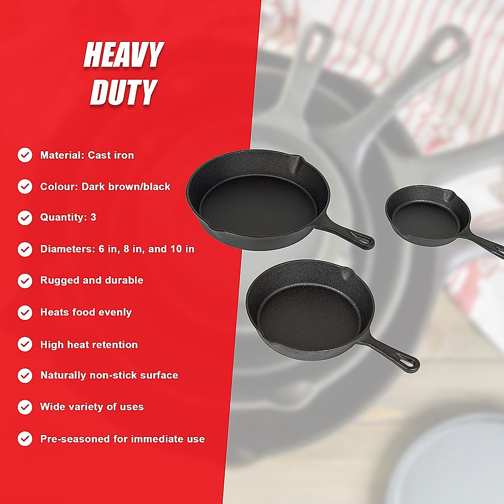 Kitchen Utensils: Pre Seasoned Cast Iron Skillet Fry Pan Set 3 Pcs Frying Pan Set