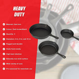 Kitchen Utensils: Pre Seasoned Cast Iron Skillet Fry Pan Set 3 Pcs Frying Pan Set