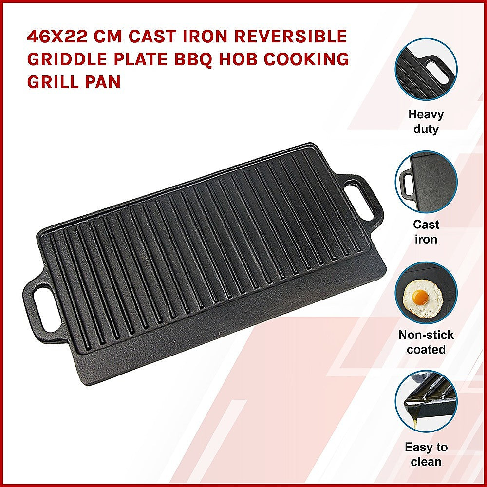 Kitchen Utensils: 46x22 cm Cast Iron Reversible Griddle Plate BBQ Hob Cooking Grill Pan