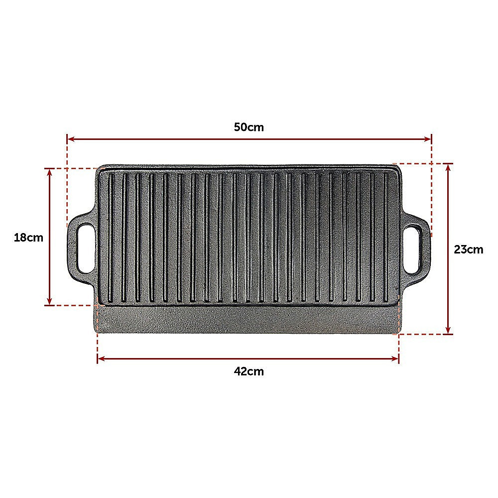 Kitchen Utensils: 46x22 cm Cast Iron Reversible Griddle Plate BBQ Hob Cooking Grill Pan