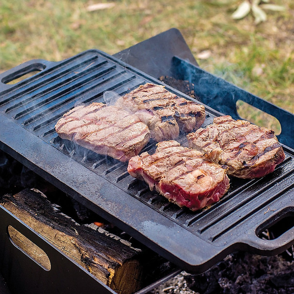 Kitchen Utensils: 46x22 cm Cast Iron Reversible Griddle Plate BBQ Hob Cooking Grill Pan