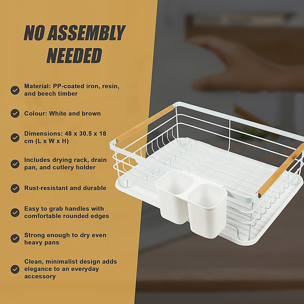 Kitchen Utensils: Metal Dish Drying Rack Drainboard Holder Tray Kitchen Plates Cutlery Wood Handle