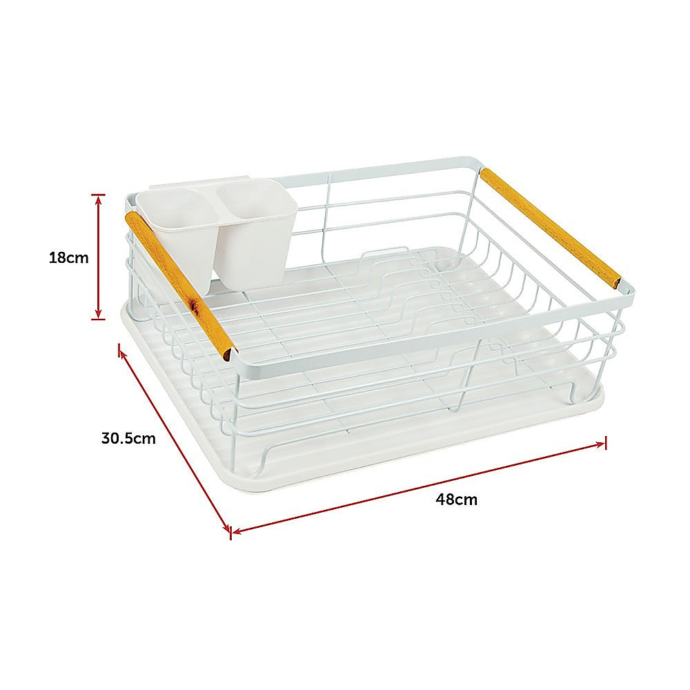 Kitchen Utensils: Metal Dish Drying Rack Drainboard Holder Tray Kitchen Plates Cutlery Wood Handle