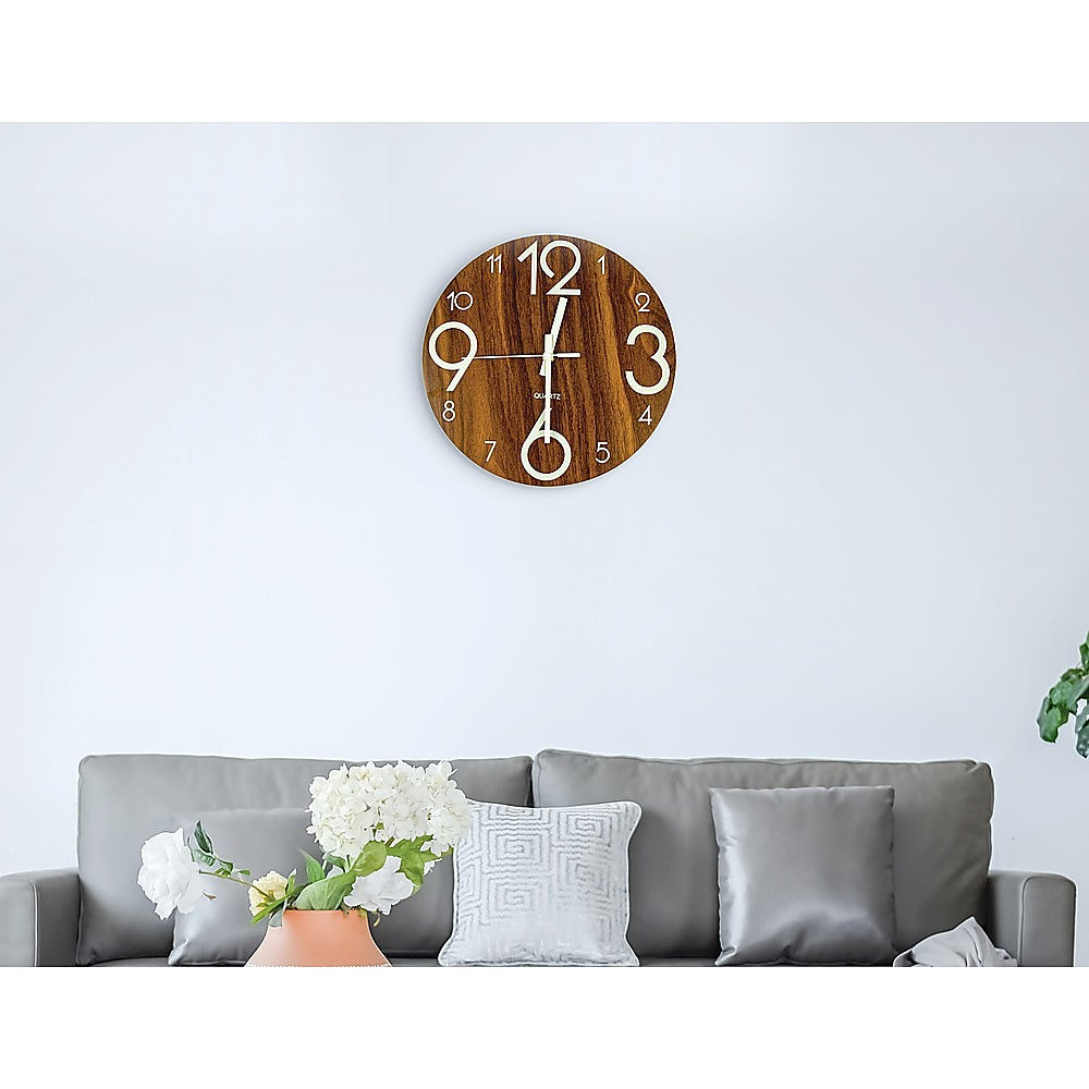 Clocks: Glow In Dark Wall Clock Luminous Quartz Quiet Wooden Home Decor 30cm