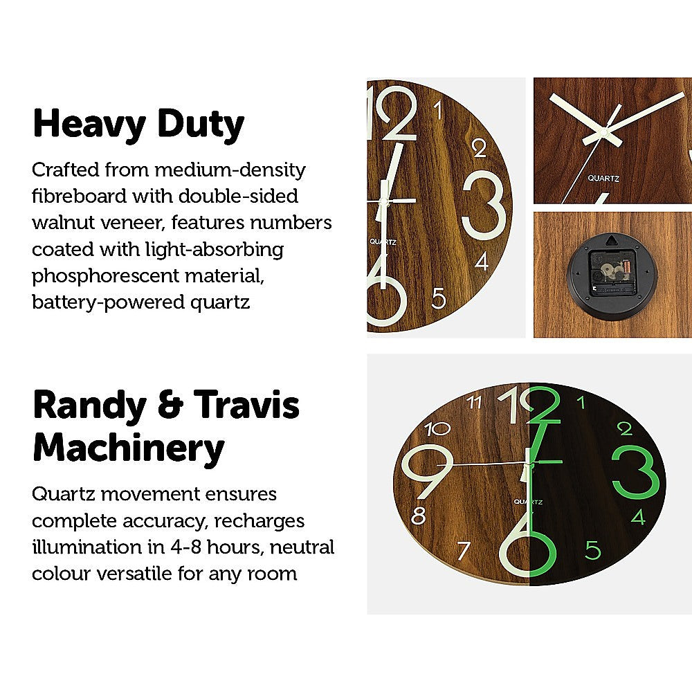 Clocks: Glow In Dark Wall Clock Luminous Quartz Quiet Wooden Home Decor 30cm