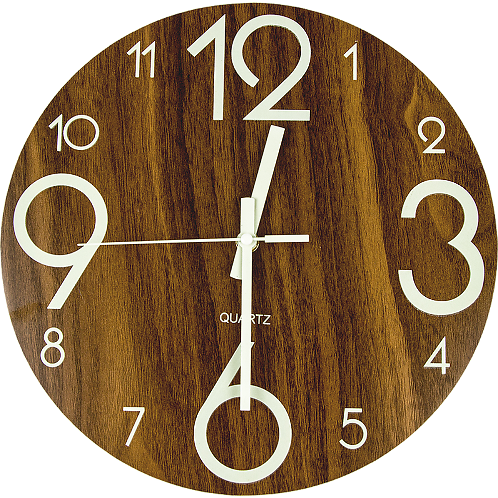 Clocks: Glow In Dark Wall Clock Luminous Quartz Quiet Wooden Home Decor 30cm