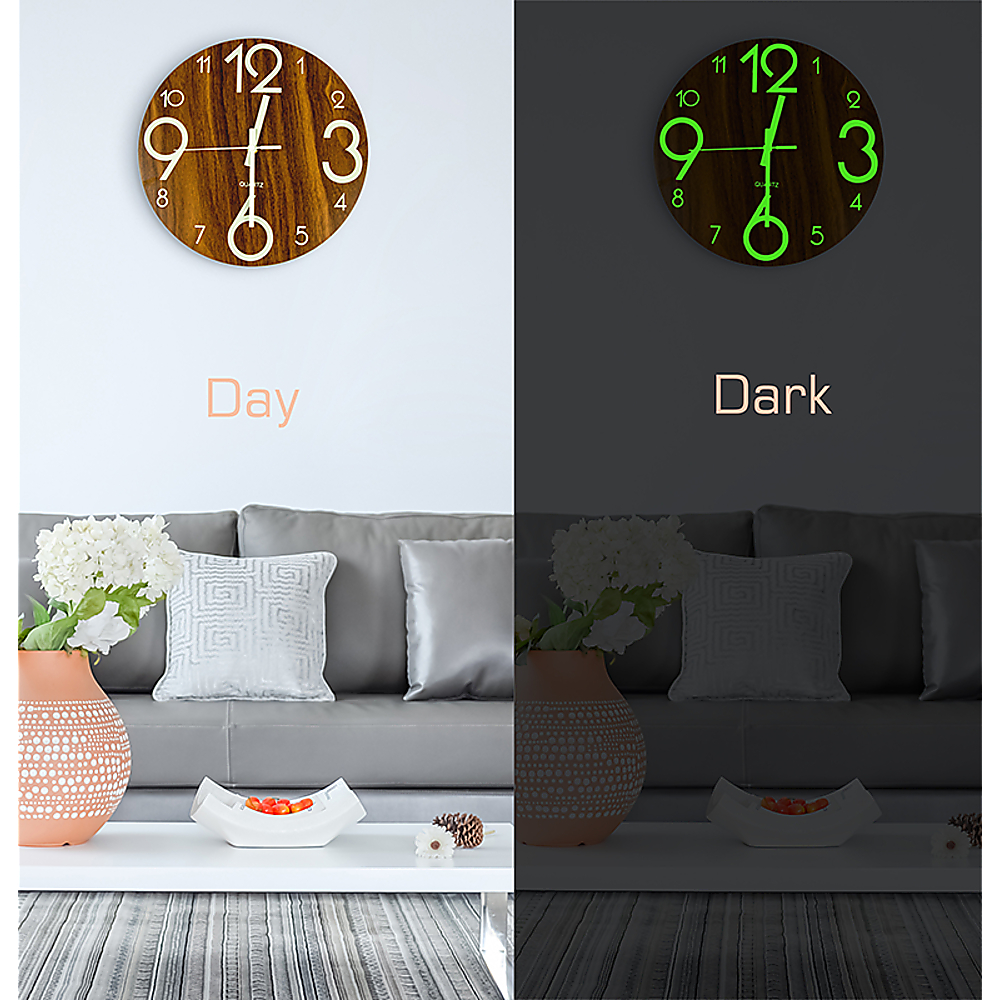 Clocks: Glow In Dark Wall Clock Luminous Quartz Quiet Wooden Home Decor 30cm