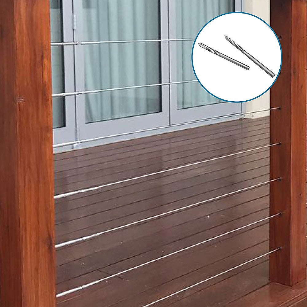 Hardware Hooks: Stainless Steel DIY Rope Balustrade Kit 3.2mm Swage 2 x Lag Screw Term - 10 pack