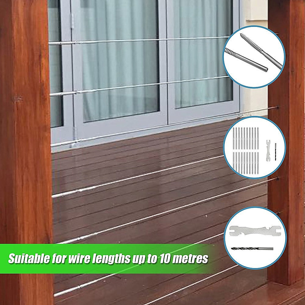 Hardware Hooks: Stainless Steel DIY Rope Balustrade Kit 3.2mm Swage 2 x Lag Screw Term - 10 pack