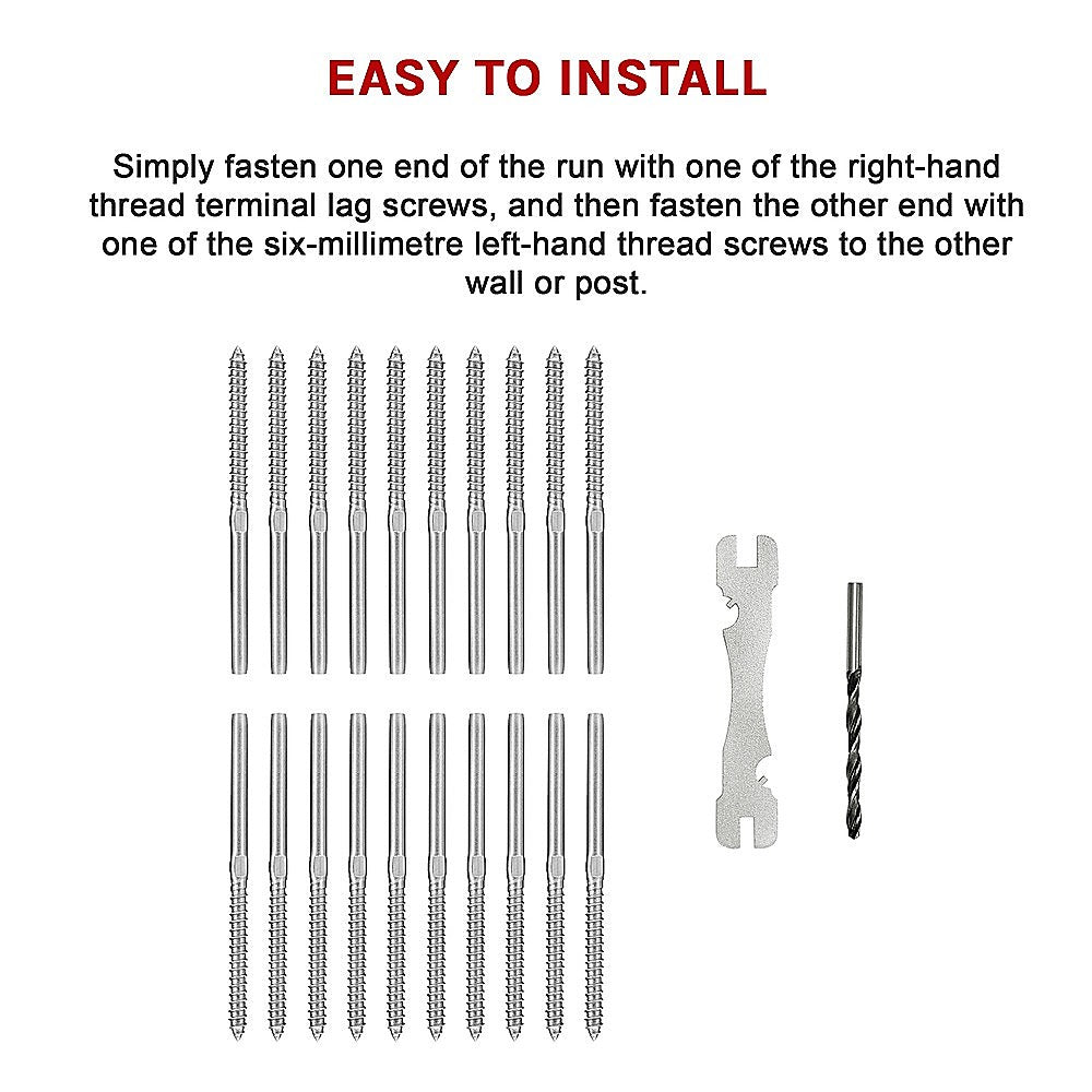 Hardware Hooks: Stainless Steel DIY Rope Balustrade Kit 3.2mm Swage 2 x Lag Screw Term - 10 pack