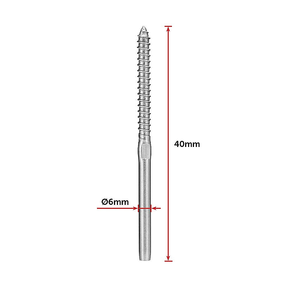 Hardware Hooks: Stainless Steel DIY Rope Balustrade Kit 3.2mm Swage 2 x Lag Screw Term - 10 pack