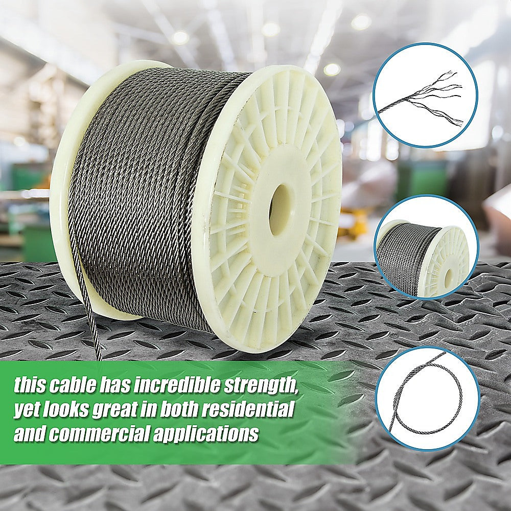 Hardware Hooks: 50M 316 Marine Stainless Steel Wire Rope Cable Decking Balustrade Rigging 7x19 4mm
