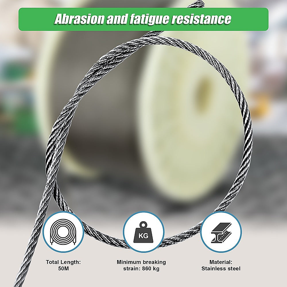 Hardware Hooks: 50M 316 Marine Stainless Steel Wire Rope Cable Decking Balustrade Rigging 7x19 4mm