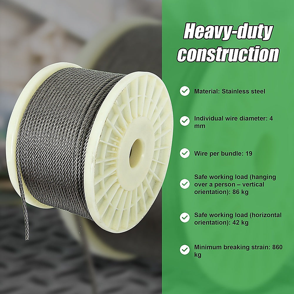 Hardware Hooks: 50M 316 Marine Stainless Steel Wire Rope Cable Decking Balustrade Rigging 7x19 4mm