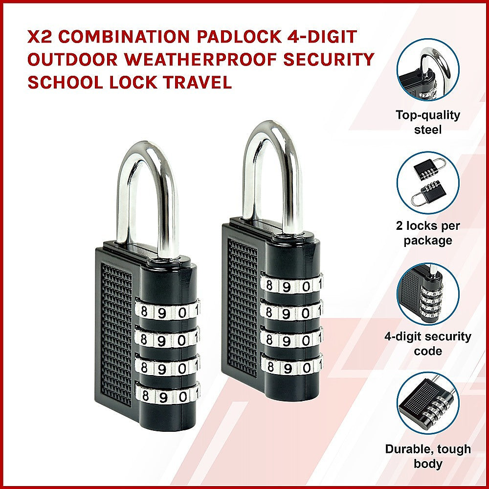 Masonry Tools: X2 Combination Padlock 4-Digit Outdoor Weatherproof Security School Lock Travel