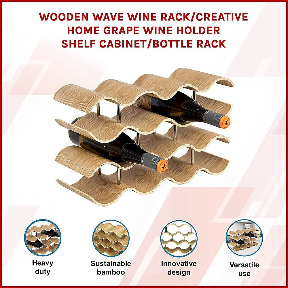 Wine Racks: Wooden Wave Wine Rack/Creative Home Grape Wine Holder Shelf Cabinet/Bottle Rack