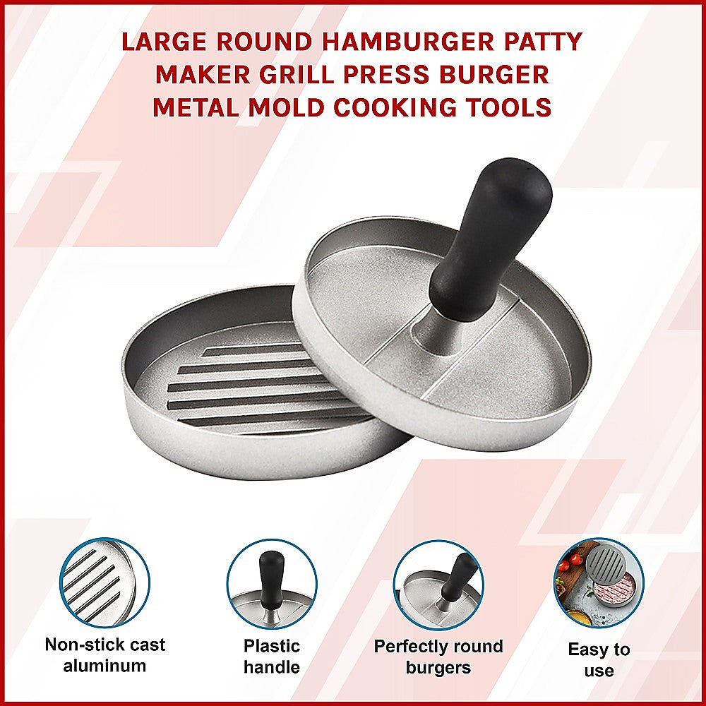 Kitchen Utensils: Large Round Hamburger Patty Maker Grill Press Burger Metal Mold Cooking Tools