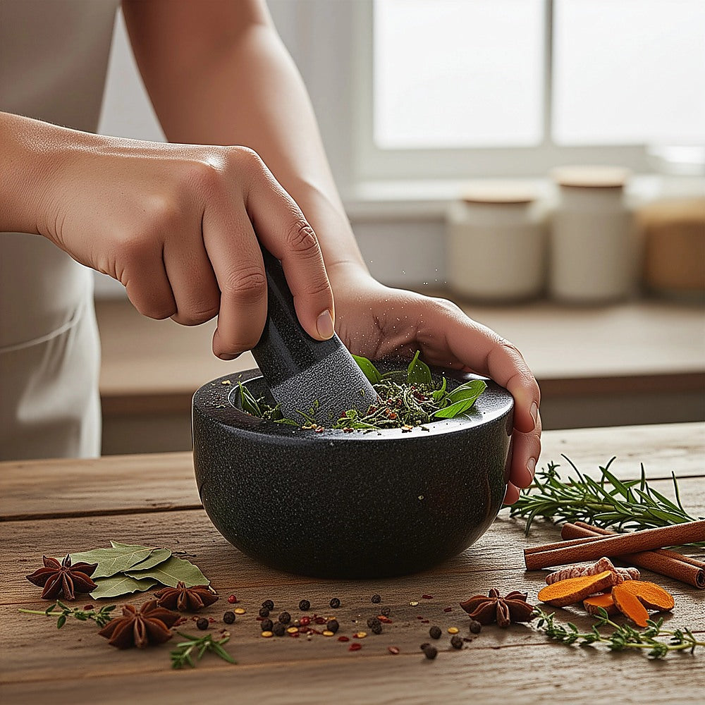 Kitchen Utensils: Large Pestle and Mortar Set Durable Granite Stone Spice & Herb Crusher