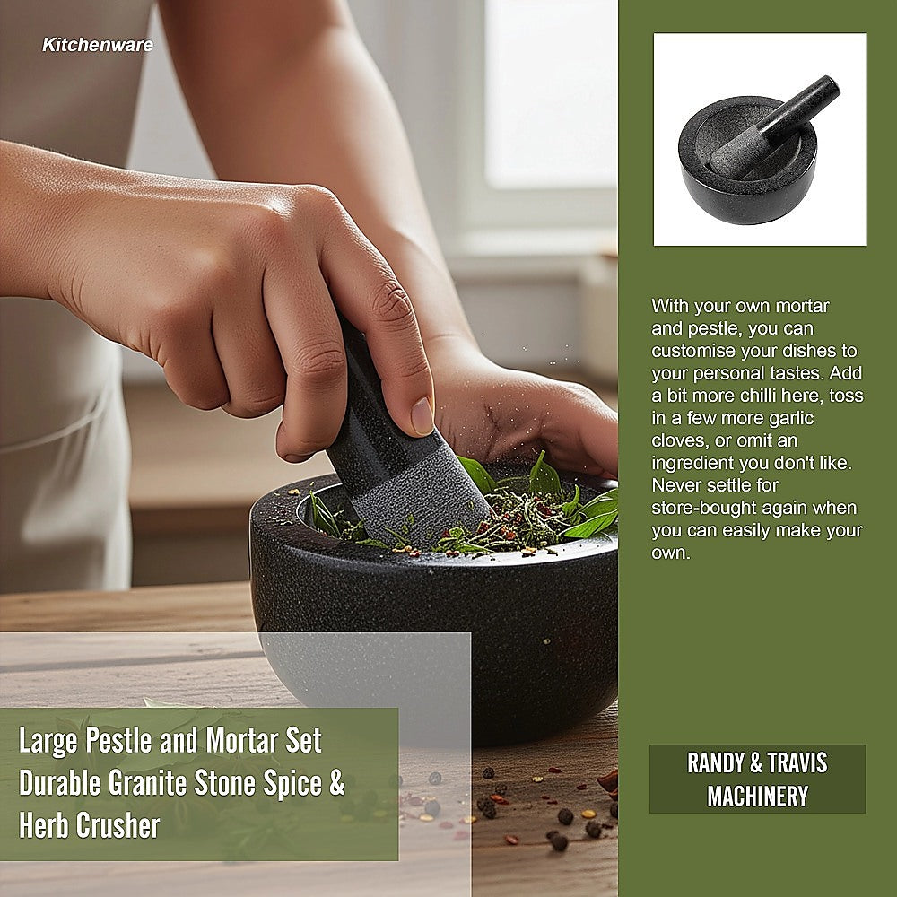 Kitchen Utensils: Large Pestle and Mortar Set Durable Granite Stone Spice & Herb Crusher
