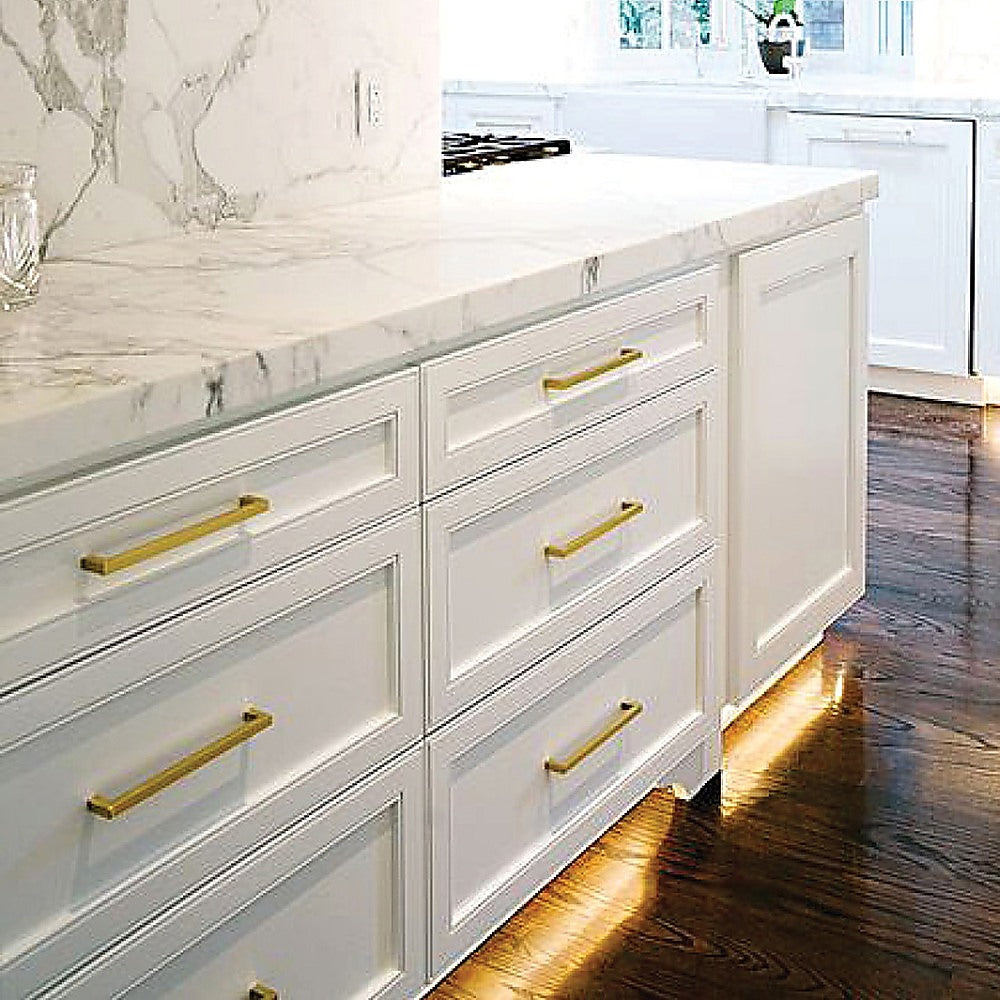 Bathroom Cabinets, Cupboards & Storage: 15x Brushed Brass Drawer Pulls Kitchen Cabinet Handles - Gold Finish 128mm