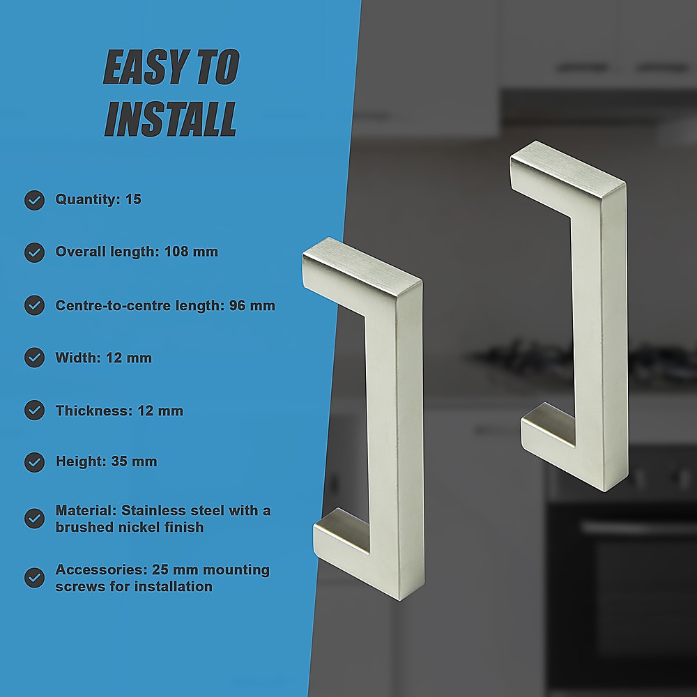 Door Hardware: Brushed Nickel Stainless Steel Kitchen Cabinet Square Drawer Pull Door Handles 15-Pack