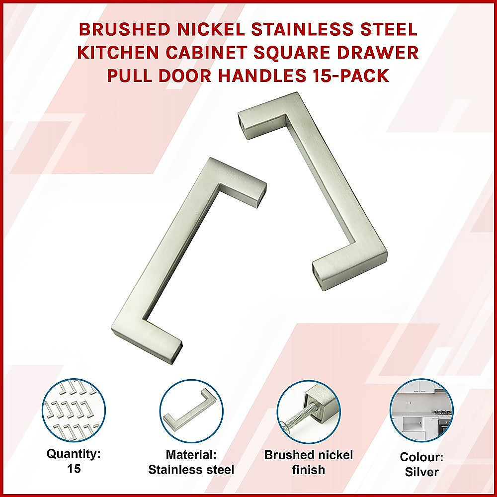 Door Hardware: Brushed Nickel Stainless Steel Kitchen Cabinet Square Drawer Pull Door Handles 15-Pack