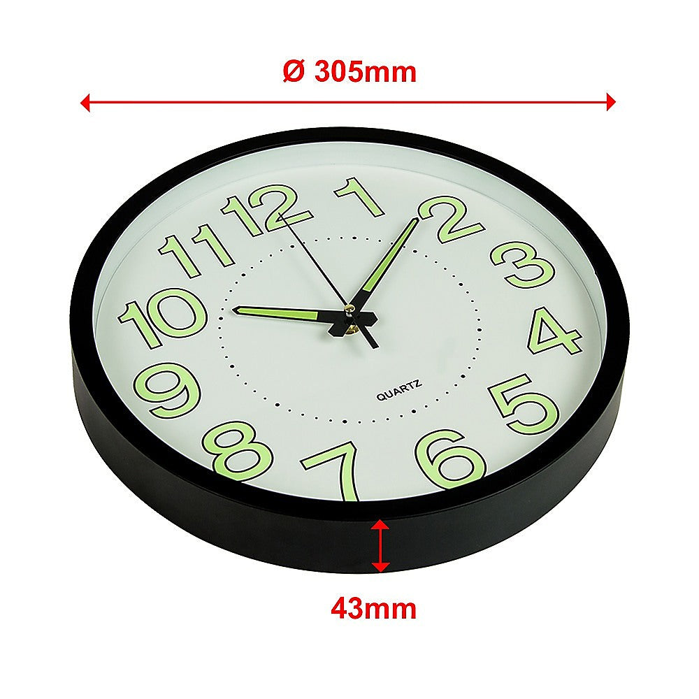 Clocks: 305mm Luminous Wall Clock Glow In The Dark Silent Quartz Indoor Home Modern Clock