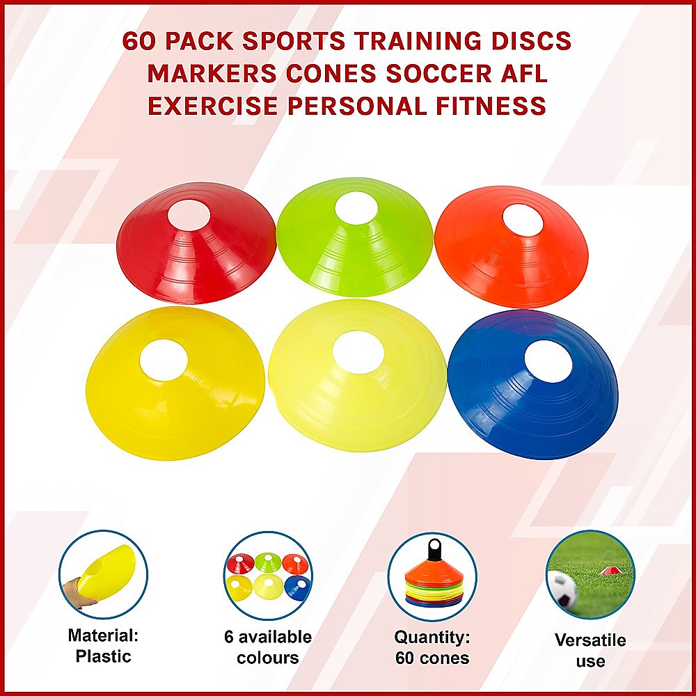 Soccer & Soccer Accessories: 60 Pack Sports Training Discs Markers Cones Soccer AFL Exercise Personal Fitness