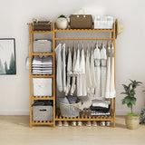 Clothing & Wardrobe Storage: Portable Clothes Rack Coat Garment Stand Bamboo Rail Hanger Airer Closet