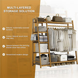 Clothing & Wardrobe Storage: Portable Clothes Rack Coat Garment Stand Bamboo Rail Hanger Airer Closet