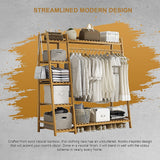 Clothing & Wardrobe Storage: Portable Clothes Rack Coat Garment Stand Bamboo Rail Hanger Airer Closet