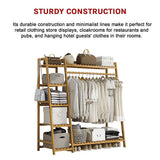 Clothing & Wardrobe Storage: Portable Clothes Rack Coat Garment Stand Bamboo Rail Hanger Airer Closet